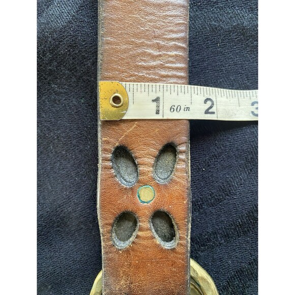 Vintage 60’s/70’s Leather Belt With Double Solid Brass Buckle. Daisy Cutout. OS. - Picture 7 of 15